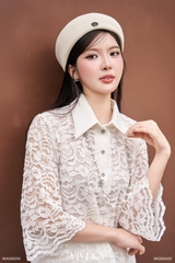 Áo Opaline ren trắng cổ sơ mi