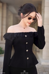 Áo Avantika ren trễ vai phối nút