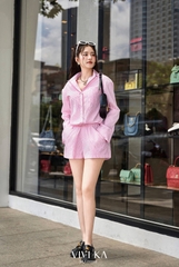 Jumpsuit cổ sơ mi tay dài đính hạt