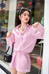 Jumpsuit cổ sơ mi tay dài đính hạt