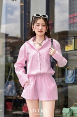 Jumpsuit cổ sơ mi tay dài đính hạt
