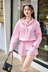 Jumpsuit cổ sơ mi tay dài đính hạt