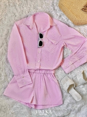 Jumpsuit cổ sơ mi tay dài đính hạt