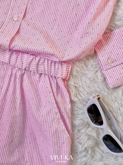 Jumpsuit cổ sơ mi tay dài đính hạt