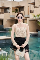 Áo ren lưới tay dài thêu xù