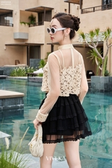 Áo ren lưới tay dài thêu xù