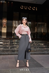 Áo sơ mi dây buộc eo cài nút