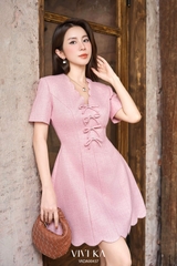 Đầm Charm cổ V phối nơ
