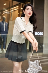 Áo knit sọc gân tay ngắn