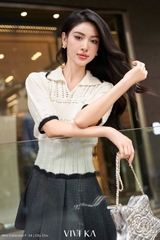 Áo knit sọc gân tay ngắn