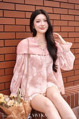 Áo Arabell voan tay dài phối dây nơ