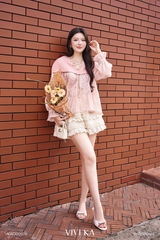 Áo Arabell voan tay dài phối dây nơ