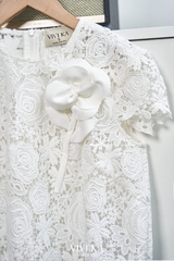 Áo Monica phối ren hoa hồng