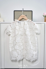 Áo Monica phối ren hoa hồng