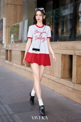 Áo thun cổ tròn thêu xù