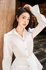 Áo kiểu sơ mi vạt dài tay trơn