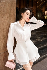Áo kiểu sơ mi vạt dài tay trơn