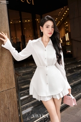 Áo kiểu sơ mi vạt dài tay trơn