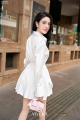 Áo kiểu sơ mi vạt dài tay trơn