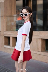 Áo thun cổ tròn thêu xù