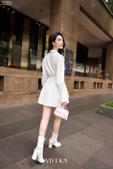 Áo kiểu sơ mi vạt dài tay trơn