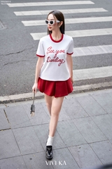 Áo thun cổ tròn thêu xù