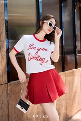 Áo thun cổ tròn thêu xù