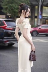 Đầm Daphne cổ vuông đính nơ