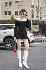 Chân váy Penelope xếp ly phối viền