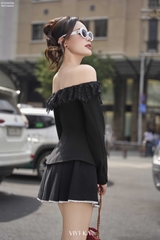 Chân váy Penelope xếp ly phối viền