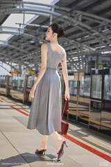 Đầm Peony tà xếp ly phối belt