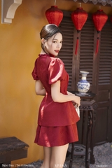 Set Thục áo peplum cổ bính+quần váy