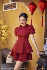 Set Thục áo peplum cổ bính+quần váy