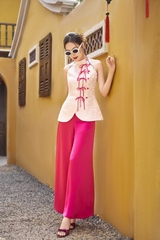 Set Diên áo yếm phối nơ+quần dài