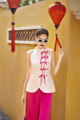 Set Diên áo yếm phối nơ+quần dài