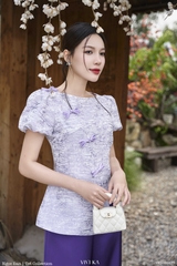 Set Sa áo tay phồng phối nút nơ+quần dài