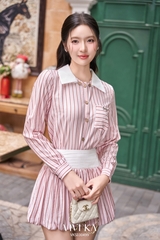 Set Ella áo sơ mi phối kẻ sọc+chân váy dáng bí