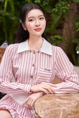 Set Ella áo sơ mi phối kẻ sọc+chân váy dáng bí