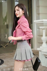 Áo sơ mi sọc tay dài khăn choàng giả
