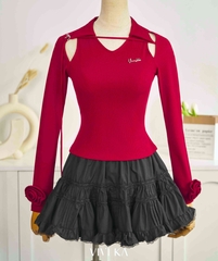 Áo Susan thun gân dài tay phối hoa