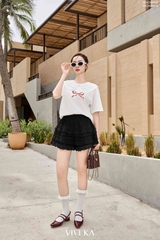 Áo thun cổ bèo ren nơ đỏ