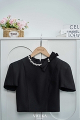 Áo Ruby croptop nơ cổ đính đá