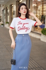 Chân váy bút chì midi xẻ sau