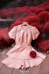 Set Hồng Cẩm thục áo gấm Tống + short gấm Tống hồng