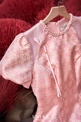 Set Hồng Cẩm thục áo gấm Tống + short gấm Tống hồng