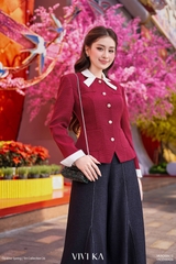 Áo Kivra tay dài phối lá cổ trắng