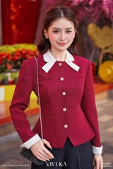 Áo Kivra tay dài phối lá cổ trắng