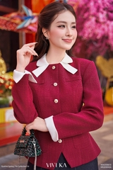 Áo Kivra tay dài phối lá cổ trắng