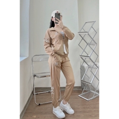 Bộ Quần Áo gió Thể Thao nữ Adidas Họa Tiết Né Sọc Nhỏ, Dáng Sporty Chất Gió mềm Cao Cấp, in lưng, túi quần có khóa Bgwm1