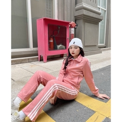 Đồ bộ Thể thao Nữ Adidas BTWM9  chất umi quần ống xuông, Cổ bẻ 3 sọc không xù chất thoải mái dễ chịu, set thu đông vnxk
